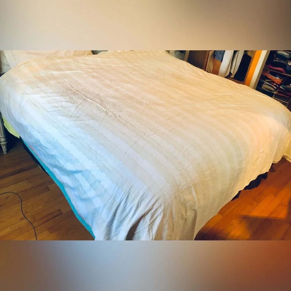 Simply Shabby Chic King Duvet Cover 100% Cotton Ivory Beige Stripe Button Close